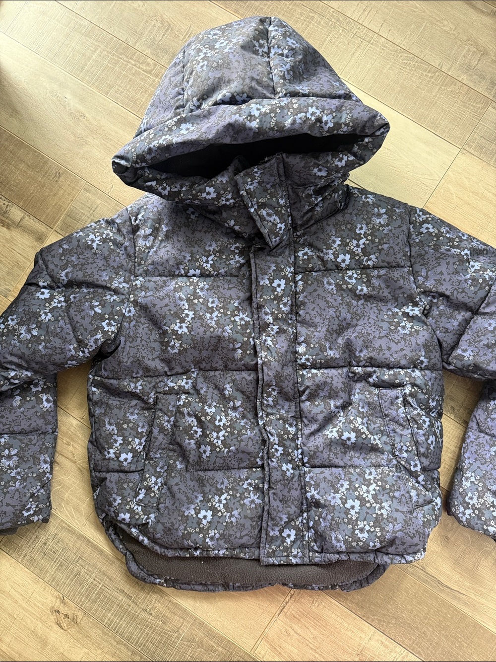 all in motion Kids Floral Hooded Puffer Jacket - Gray & Blue